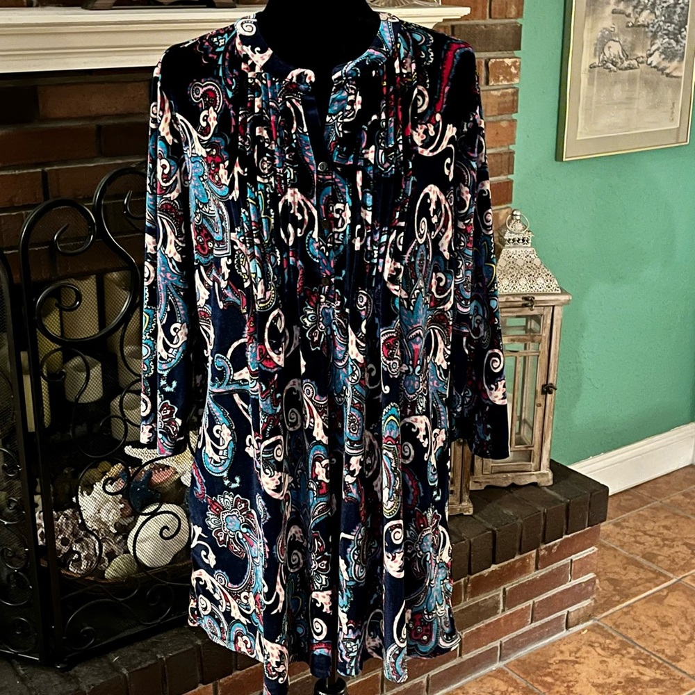 Velvet mini dress with pockets, goes great with leggings.